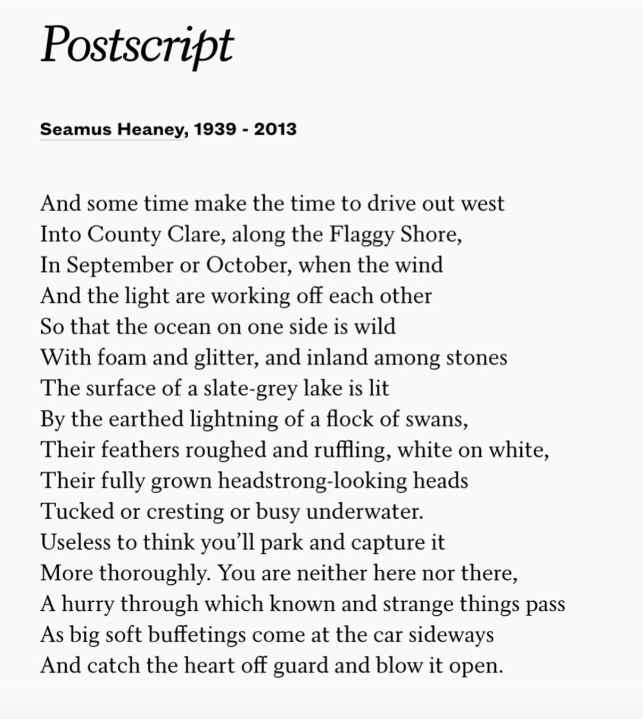 Seamus Heaney: “Postscript”